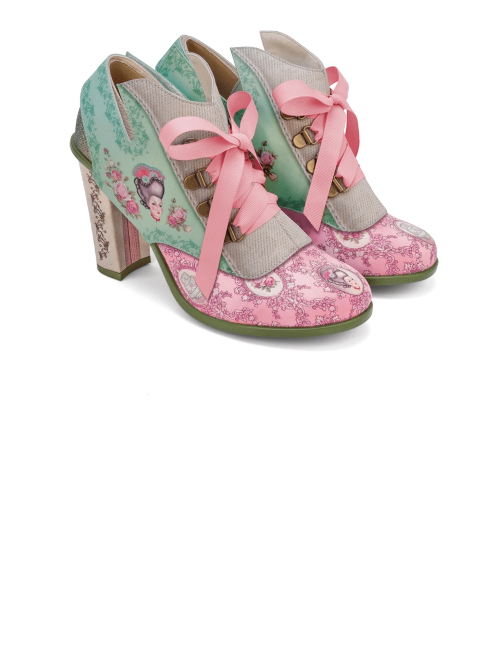 Hot Chocolate Design Chocolaticas Marie Antoinette Mid Heels Pink & Green